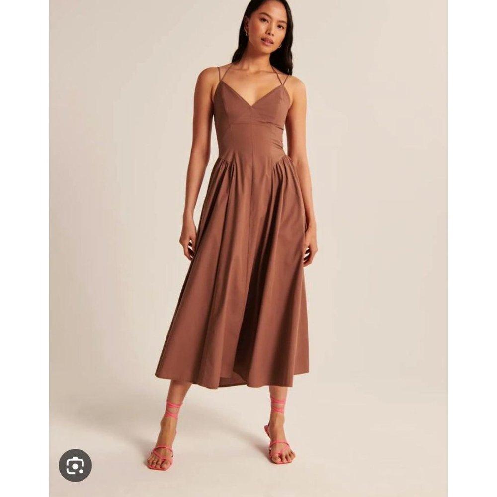 Abercrombie Viral Strappy Plunge Corset Maxi Dress M